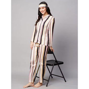 DREAMDHARA Womens White Peach Lining Satin Print Night Suit