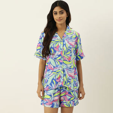DREAMDHARA  Floral Blue Night Suit for Women
