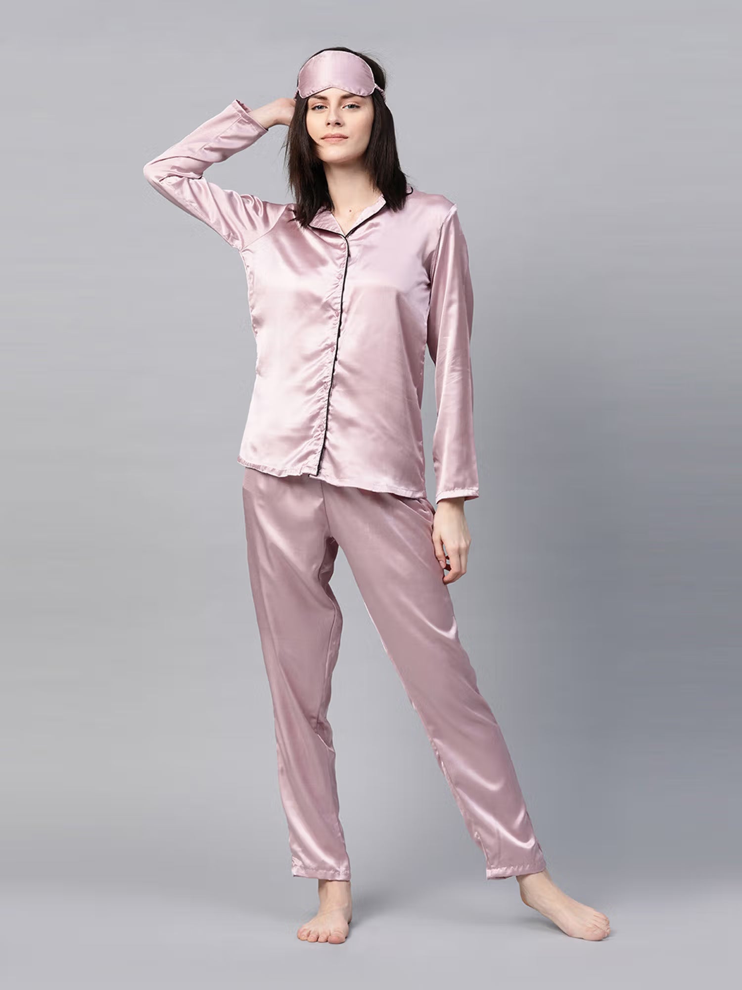 DREAMDHARA Women Satin Solid Night Suit