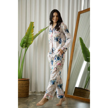 SAY Pink Color Printed Women Pure Cotton Shirt & Pyjama Night Suit